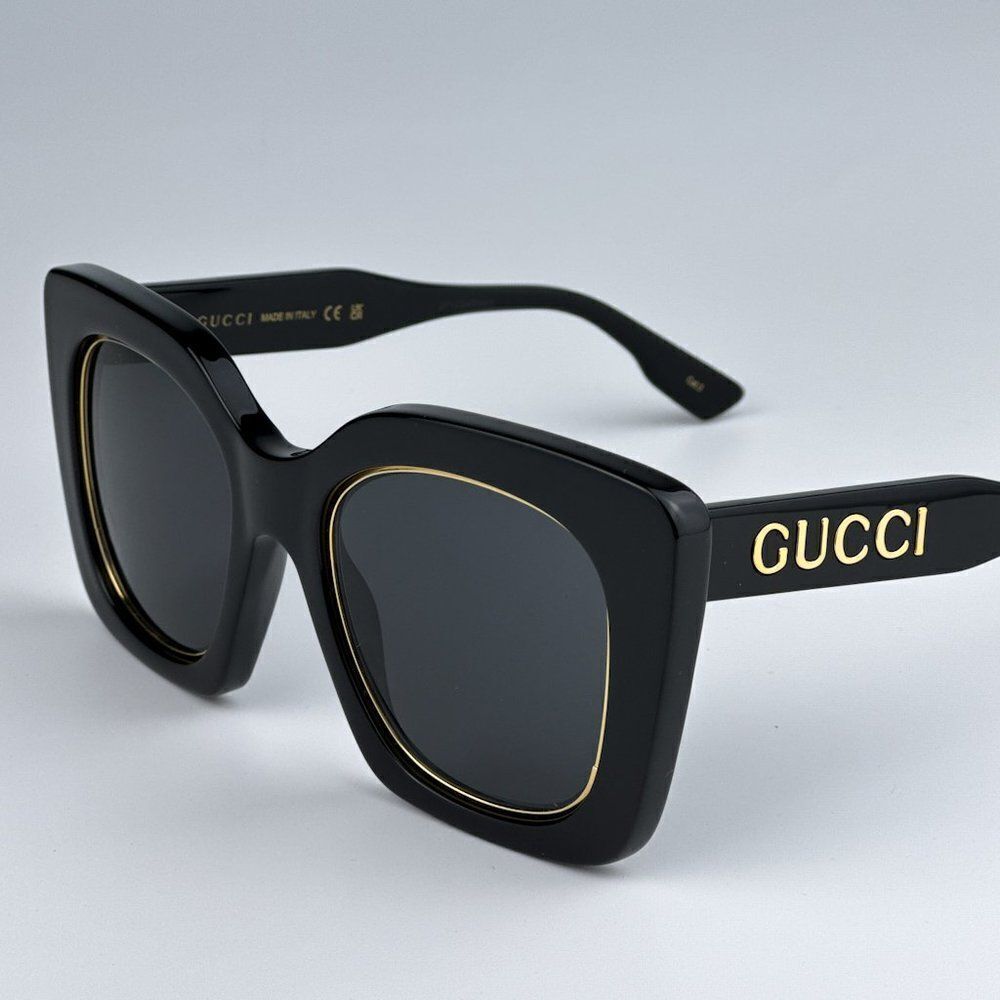 NEW Gucci GG1151S 001 Black/Gold Grey Cat Eye Oversized  Unisex Sunglasses - Picture 9 of 12